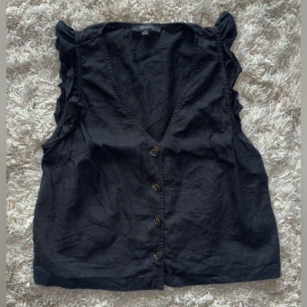 Madewell Ruffled Button Front Linen Blend Top - Picture 2 of 5